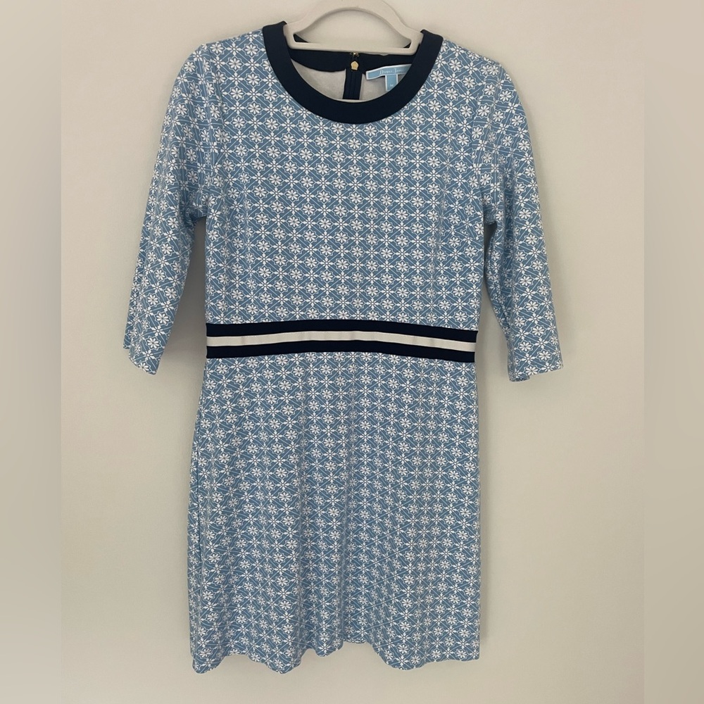 Draper James blue and white honeycomb Persley dress